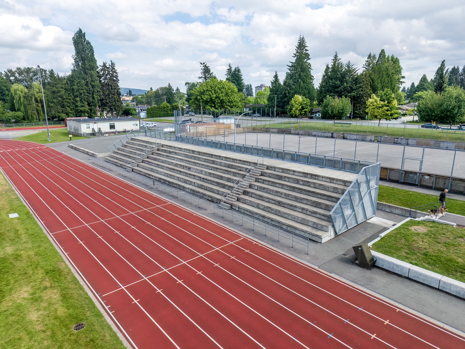 Aerial view of completed track and grandstand project by Tikal Construction